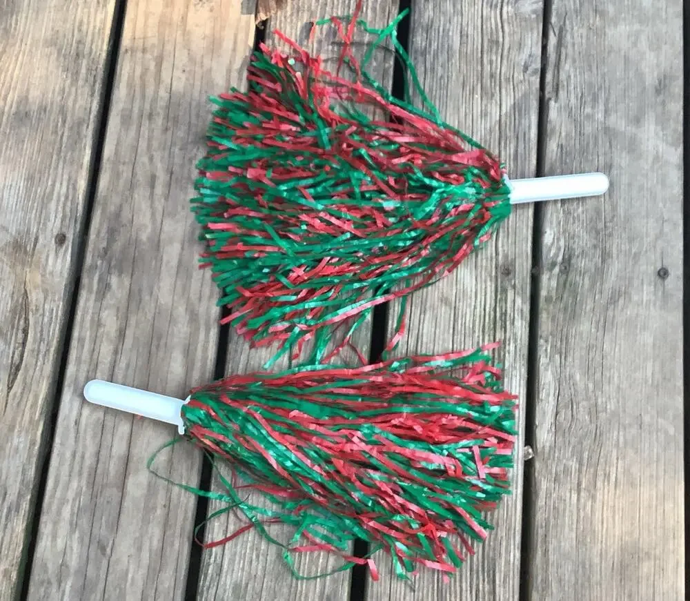 Vintage 90s Y2K Cheerleading Pom Poms Red Green 12